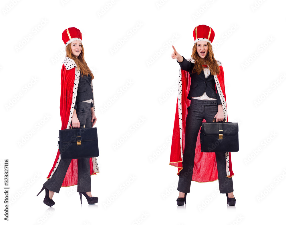 Woman business posing as queen isolated on white Woman business posing as queen isolated on white