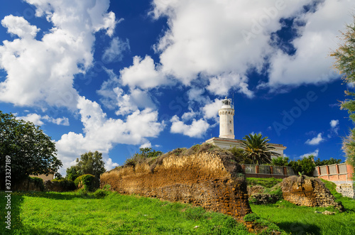 The ruins of the Imperial Villa (Villa Imperiale) and the lighthouse in Anzio, Italy