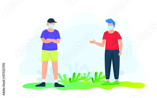 illustration of two men wearing masks at a distance