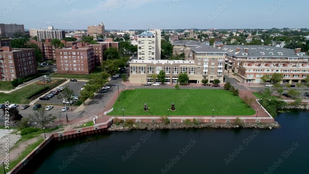 Aerial view of Perth Amboy waterfront along the Raritan River in NJ Aerial view of Perth Amboy waterfront along the Raritan River in NJ