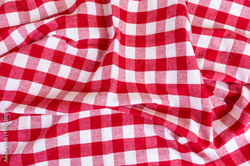 Red checkered gingham kitchen towels top view