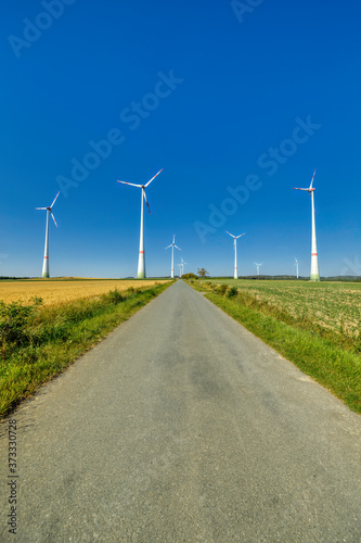power generating wind turbines in the countryside