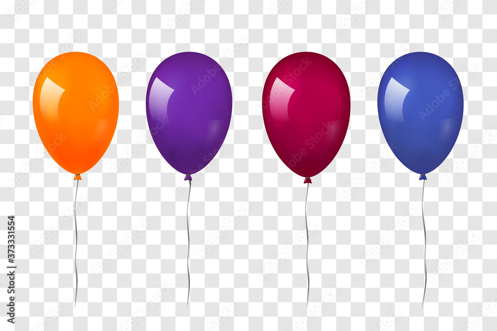 Balloons Thread Balloons 3D set, thread, isolated white transparent background. Color ...