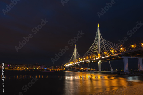 Big city bridge at night