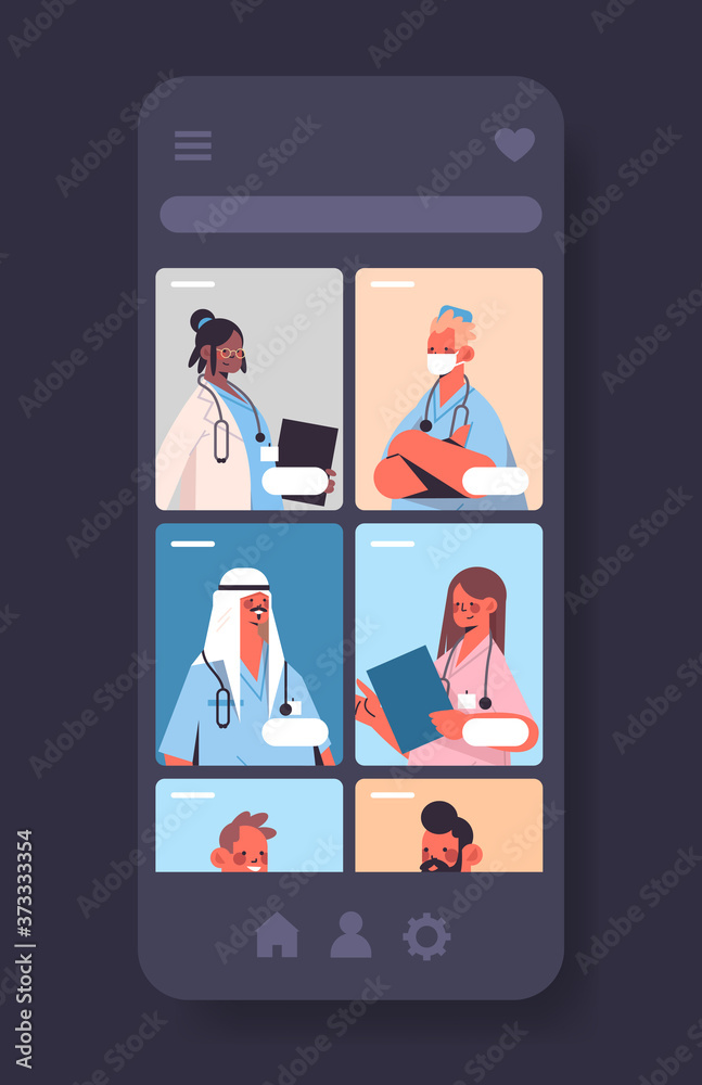 Φωτογραφία mix race doctors in mobile medical application online consultation healthcare me