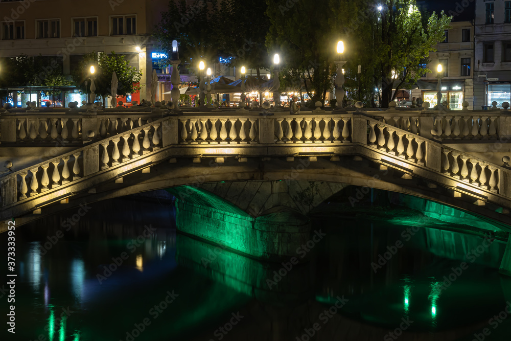 Tromostovje bridge in the old center of Ljubljana