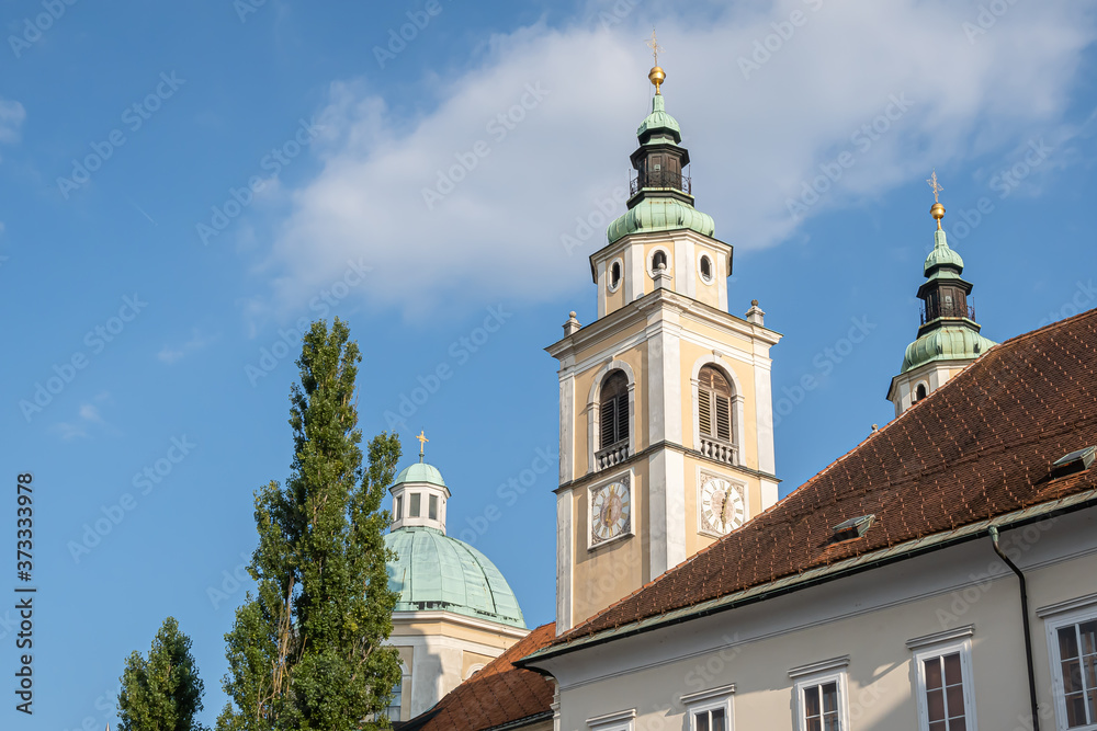 Bell towers of the cathedral in Ljubljana