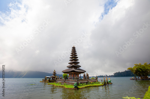 Ulun Danu Beratan Temple on sunrise  a famous landmark located on the western side of the Beratan Lake   Bali  Indonesia.