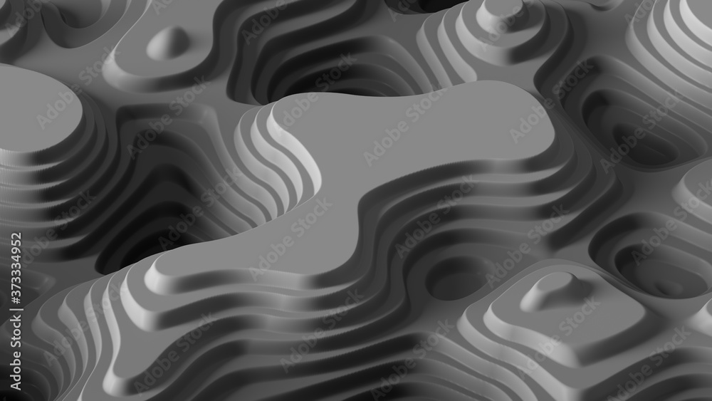 3d render of abstract topo surface. Sliced looking smooth cuve geometry.