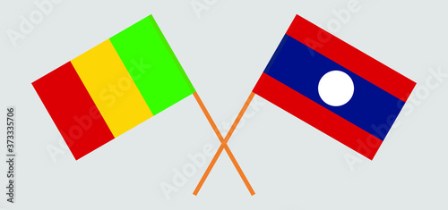 Crossed flags of Mali and Laos. Official colors. Correct proportion. Vector illustration