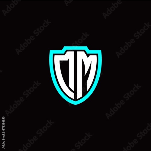 Initial D M letter with shield modern style logo template vector