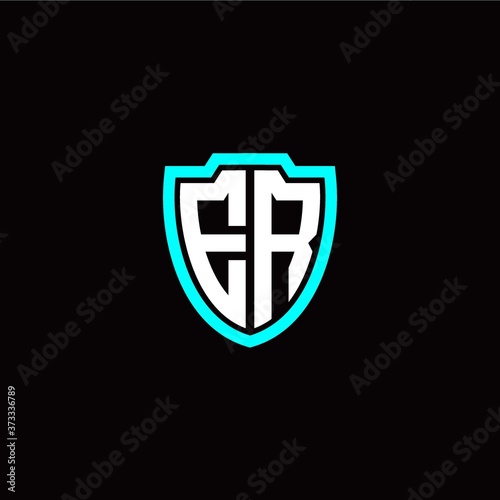 Initial E R letter with shield modern style logo template vector