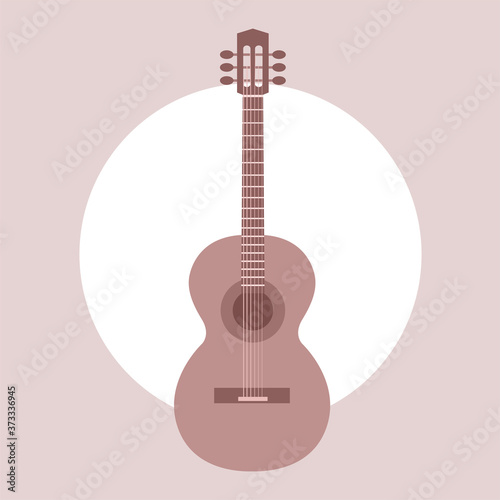 Classical guitar. Stringed musical instrument. Vector flat illustration.