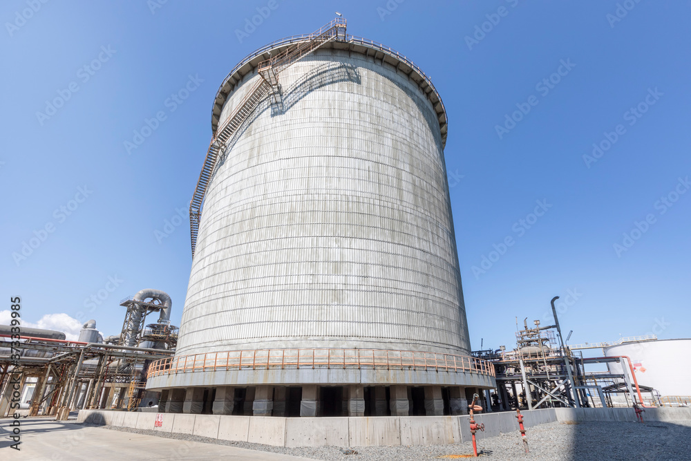 Double walled, low temperature ammonia storage tank in the factory. 