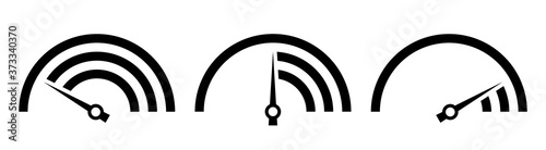 Speedometer rating set. Black tachometer sign with arrow. Customers indicators of satisfaction. Performance measurement symbols.