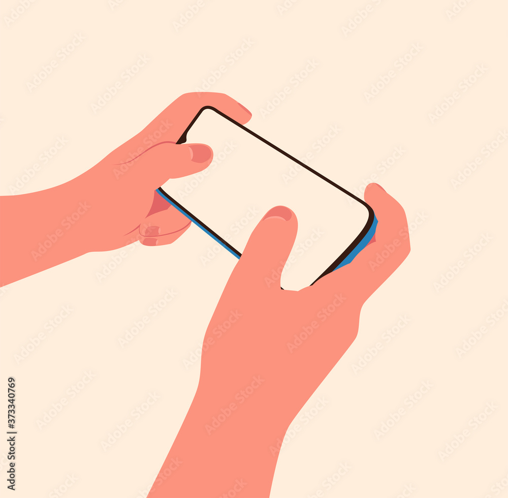 Two hands holding horizontally smartphone in isometric isolated. Mobile gaming concept Two hands holding horizontally smartphone in isometric isolated. Mobile gaming concept