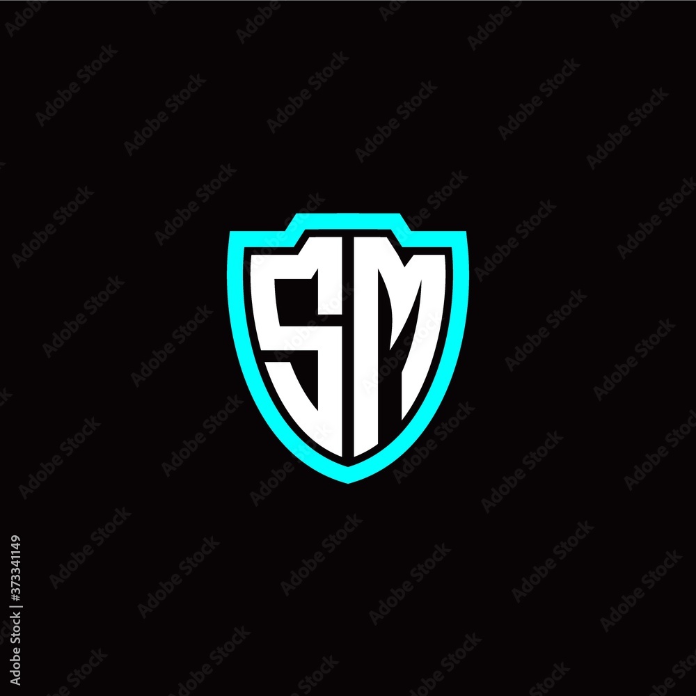 Initial S M letter with shield modern style logo template vector