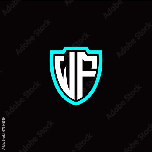 Initial W F letter with shield modern style logo template vector