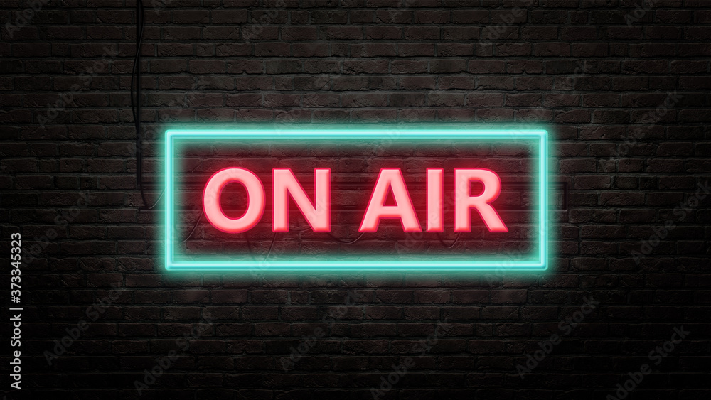 Obraz premium on air sign emblem in neon style on brick wall background