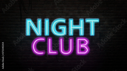 NIGHT CLUB sign emblem in neon style on brick wall background