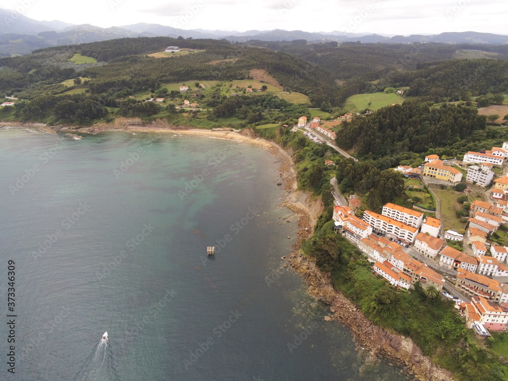 Lastres. Coastal village of Asturias. Colunga, Spain. Aerial Photo