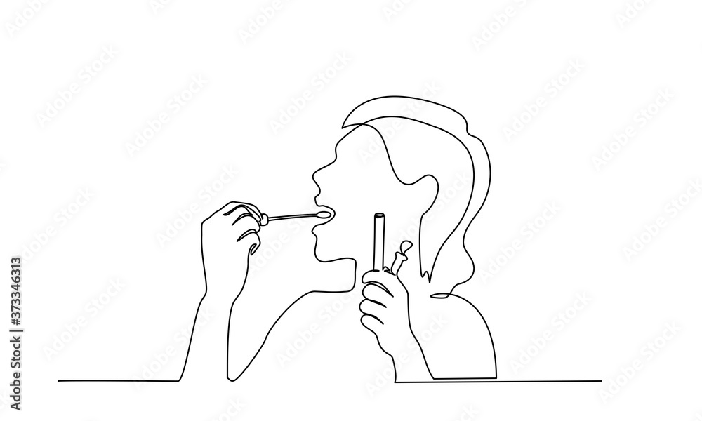 Woman taking smear for COVID-19 test herself Woman taking smear for COVID-19 test herself