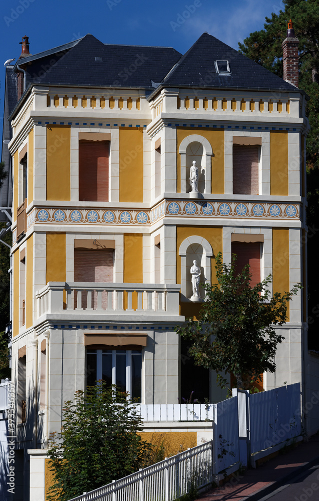 Naklejka premium Luxury buildings on the coastline of Trouville, famous french resort in Normandy