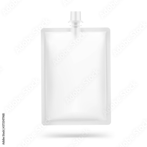 Food pouch bag isolated on white background. Vector illustration. Front view. Can be use for template your design, presentation, promo, ad. EPS10.