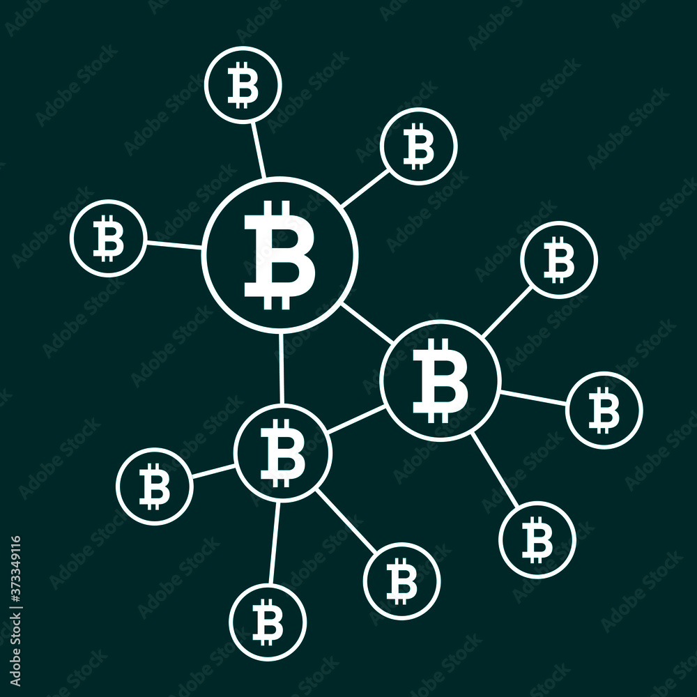 Block chain structure and Bitcoin icon. Vector outline Illustration and icons. Block chain structure and Bitcoin icon. Vector outline Illustration and icons.