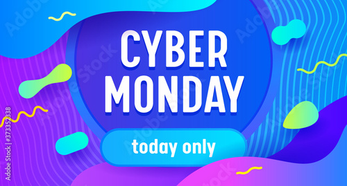 Cyber Monday Big Sale Advertising Banner with Typography on Neon Background with Abstract Pattern. Branding Template