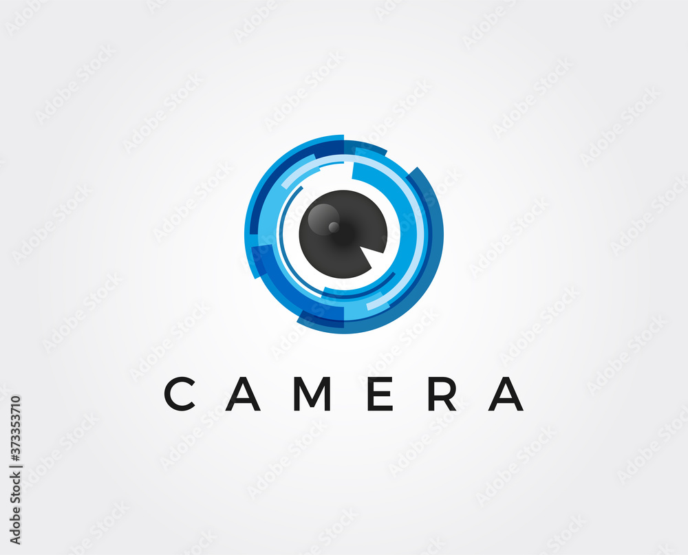 minimal camera lens logo template - vector illustration - obrazy, fototapety, plakaty 