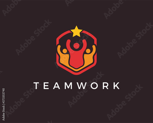 minimal teamwork logo template - vector illustration