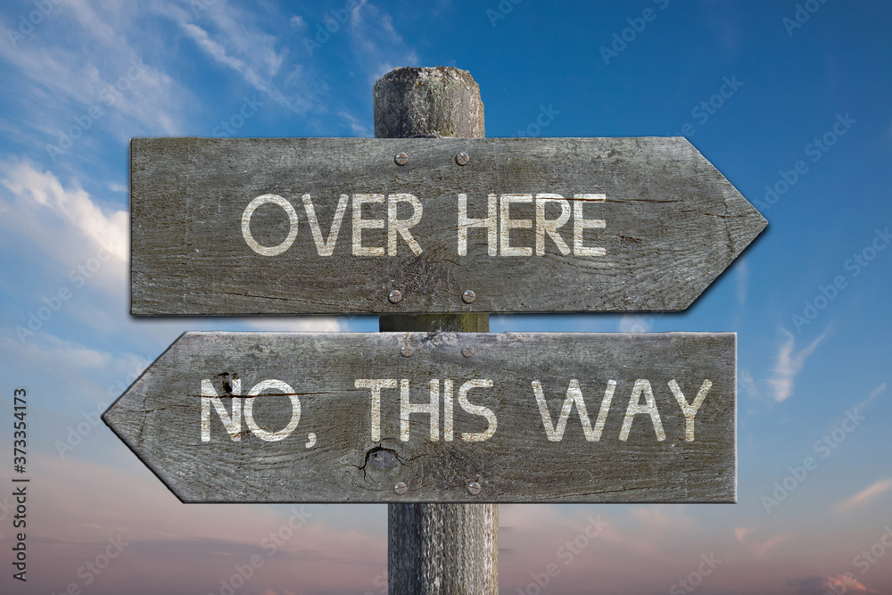 Illustration of chosing the right way. Road sign. Illustration of chosing the right way. Road sign.