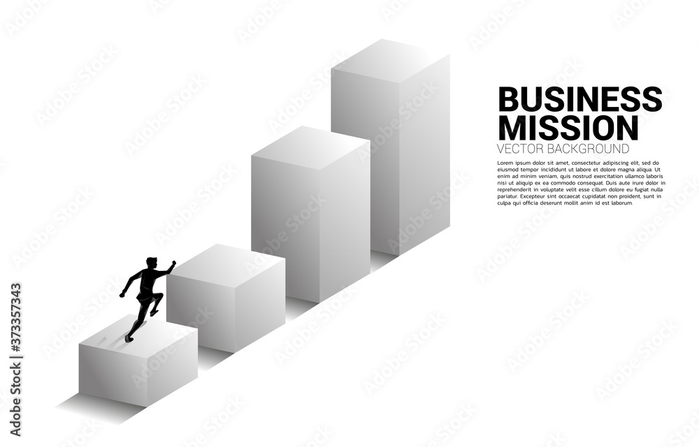 Silhouette of businessman running on bar graph. Concept of people ready to up level of career and business. Silhouette of businessman running on bar graph. Concept of people ready to up level of career and business.