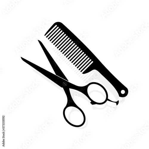 Black comb and scissors on a white background. Icon for hairdresser.