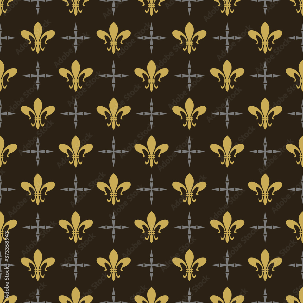 Seamless pattern of gold ornaments on a black background in a royal style. Seamless pattern of gold ornaments on a black background in a royal style.