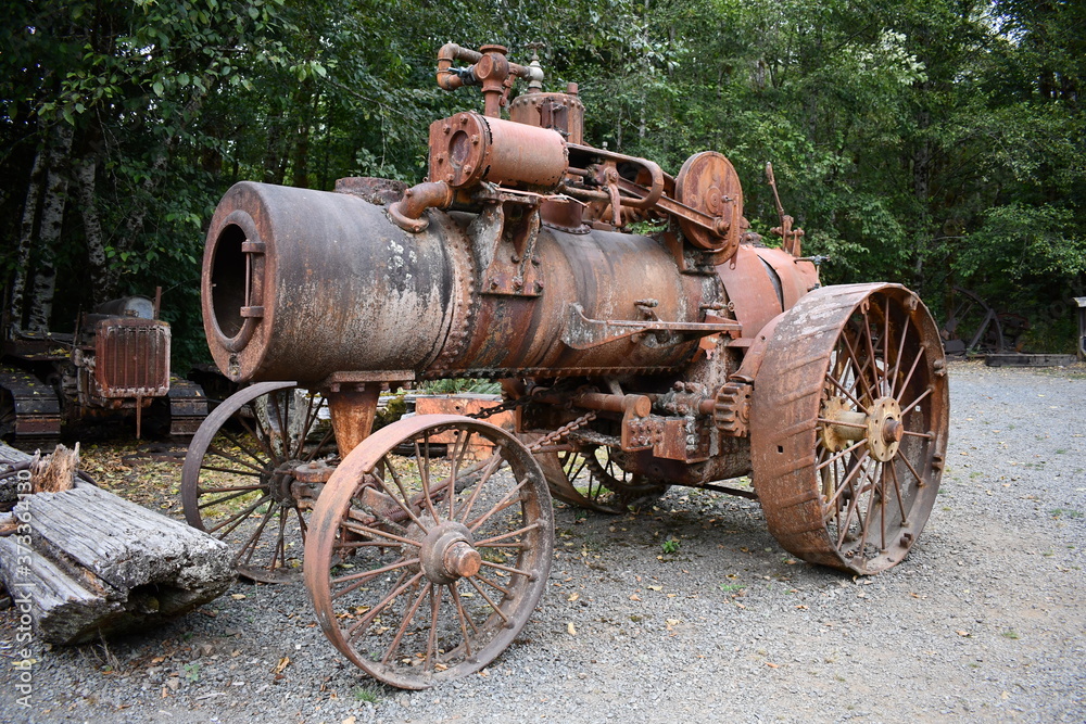 Vintage steam powered logging tractor.