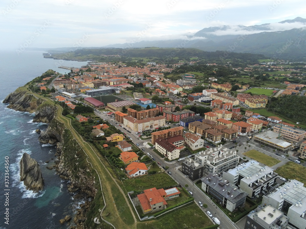 Llanes, beautiful coastal village in Asturias. Spain. Aerial Drone Photo Llanes, beautiful coastal village in Asturias. Spain. Aerial Drone Photo