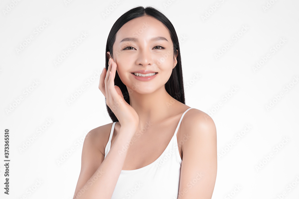 Beautiful Young asian Woman with Clean Fresh Skin, on white background, Face care, Facial treatment, Cosmetology, beauty and spa, Asian women portrait Beautiful Young asian Woman with Clean Fresh Skin, on white background, Face care, Facial treatment, Cosmetology, beauty and spa, Asian women portrait