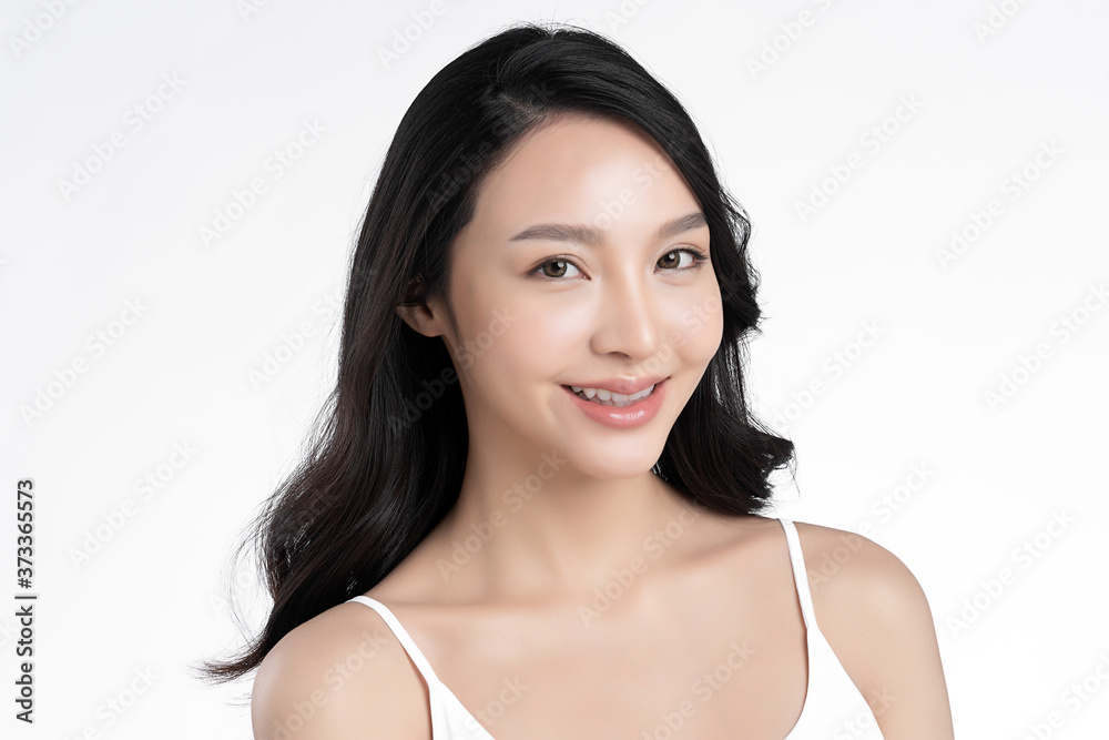 Beautiful Young asian Woman with Clean Fresh Skin, on white background, Face care, Facial treatment, Cosmetology, beauty and spa, Asian women portrait Beautiful Young asian Woman with Clean Fresh Skin, on white background, Face care, Facial treatment, Cosmetology, beauty and spa, Asian women portrait