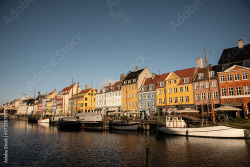 Facades of bright colored houses at Nyhavn (Copenhagen, DK)