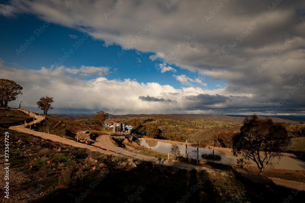 Landscape image of storm brewing over country New South Wales, Australia in winter