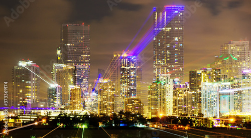 Miami, Florida, USA downtown cityscape. Miami night downtown.