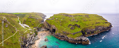 Aerial view of Tintagel castle in Cornwall