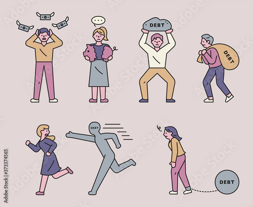 People under pressure from debt. flat design style minimal vector illustration.