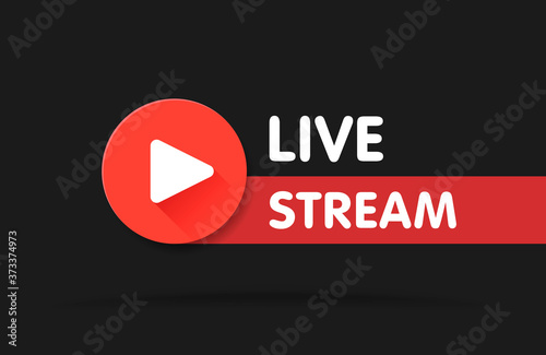 Live streaming banner - red vector design element with play button. Vector illustration © vectorplus