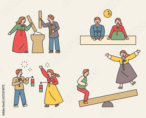 Korean traditional cultures. flat design style minimal vector illustration.