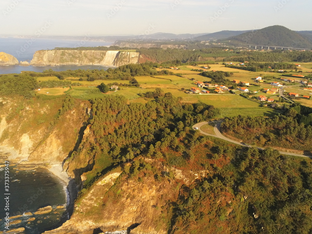 Landscape in Asturias. San Pedro de la Ribera. Spain Aerial Drone Photo