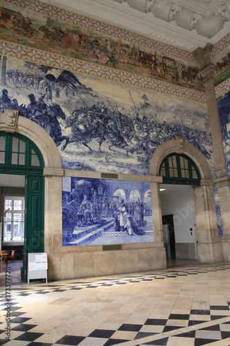 Interior of Portol Sao Bento Minho railway station. Porto  Portugal.