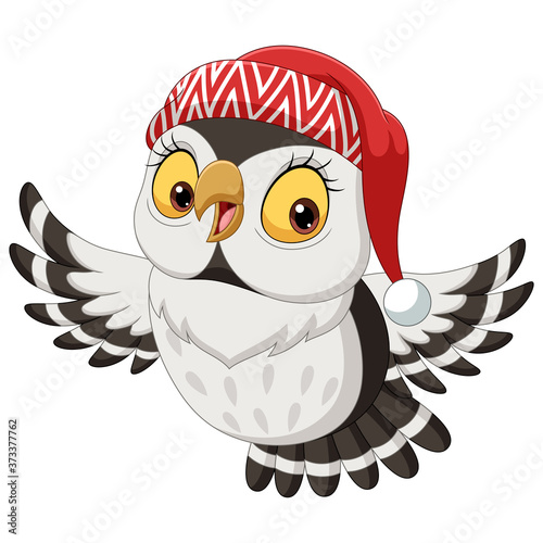Cartoon owl wearing a christmas hat